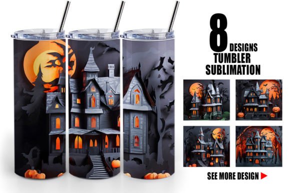 3D Paper Haunted House Tumbler Wrap Guide