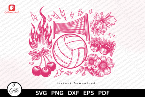 Floral Retro Coquette Volleyball SVG PNG