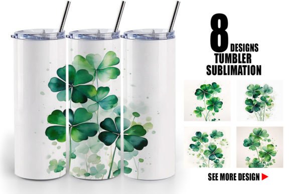 Tumbler Watercolor Shamrock Leaves Design Guide